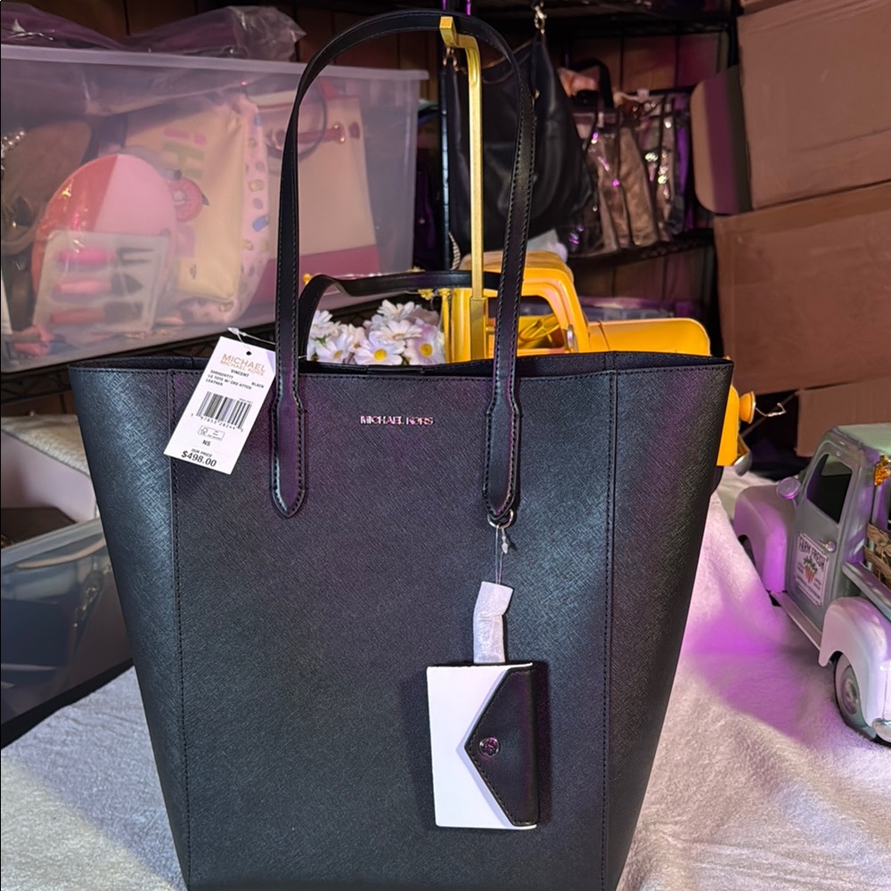 Michael Kors Black Tote with White Accents